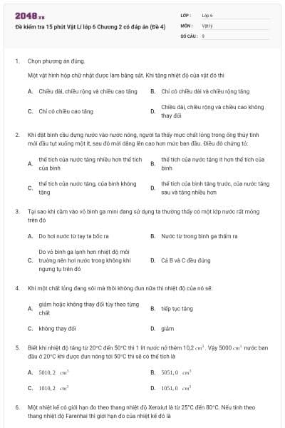 Đề kiểm tra 15 phút Vật Lí lớp 6 Chương 2 có đáp án (Đề 4)