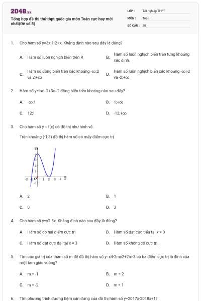 Tổng hợp đề thi thử thpt quốc gia môn Toán cực hay mới nhất(Đề số 5)