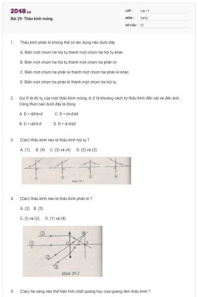 Bài 29: Thấu kính mỏng
