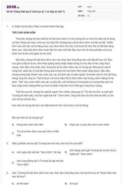 Đề thi Tiếng Việt lớp 5 Cuối học kì 1 có đáp án (Đề 7)