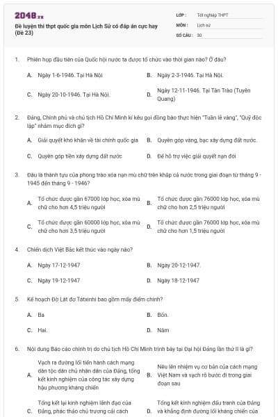Đề luyện thi thpt quốc gia môn Lịch Sử có đáp án cực hay (Đề 23)