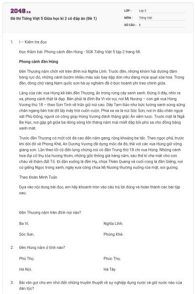 Đề thi Tiếng Việt 5 Giữa học kì 2 có đáp án (Đề 1)