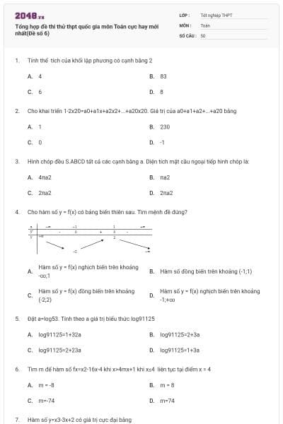 Tổng hợp đề thi thử thpt quốc gia môn Toán cực hay mới nhất(Đề số 6)