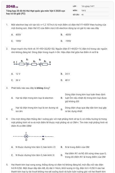 Tổng hợp 20 đề thi thử thpt quốc gia môn Vật lí 2020 cực hay có lời giải (P2)