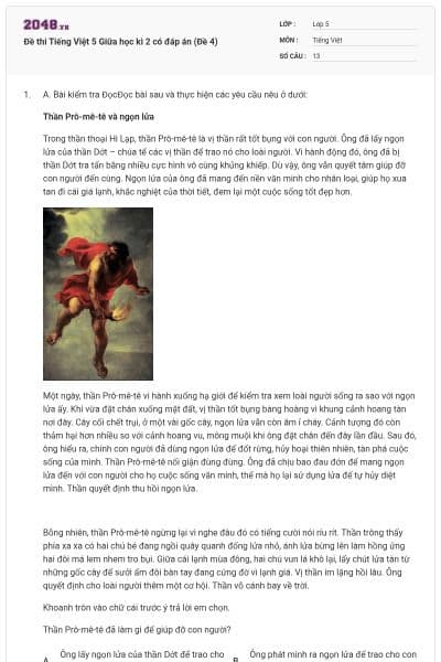 Đề thi Tiếng Việt 5 Giữa học kì 2 có đáp án (Đề 4)