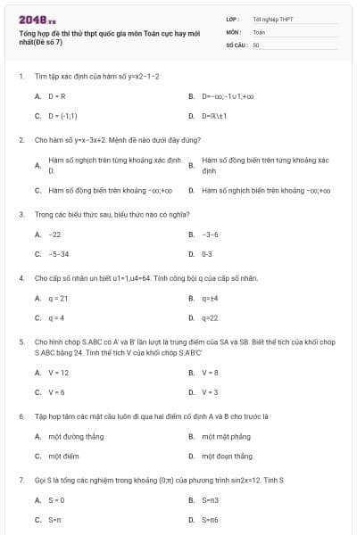 Tổng hợp đề thi thử thpt quốc gia môn Toán cực hay mới nhất(Đề số 7)