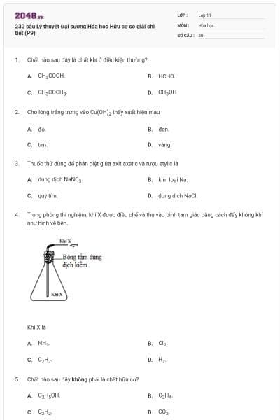 230 câu Lý thuyết Đại cương Hóa học Hữu cơ có giải chi tiết (P9)