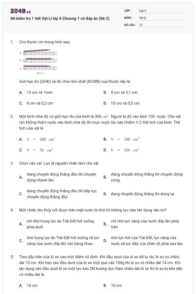 Đề kiểm tra 1 tiết Vật Lí lớp 6 Chương 1 có đáp án (Đề 2)