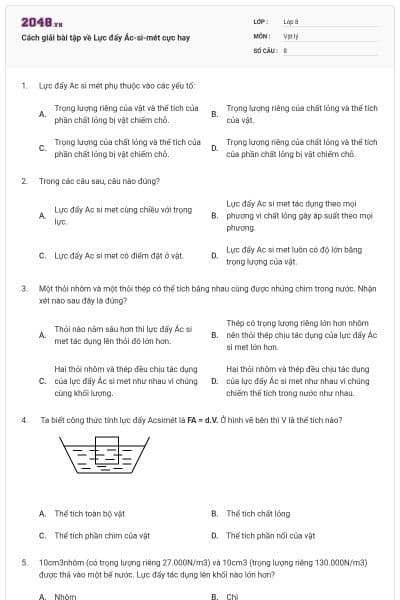 Cách giải bài tập về Lực đẩy Ác-si-mét cực hay