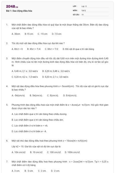 Bài 1: Dao động điều hòa