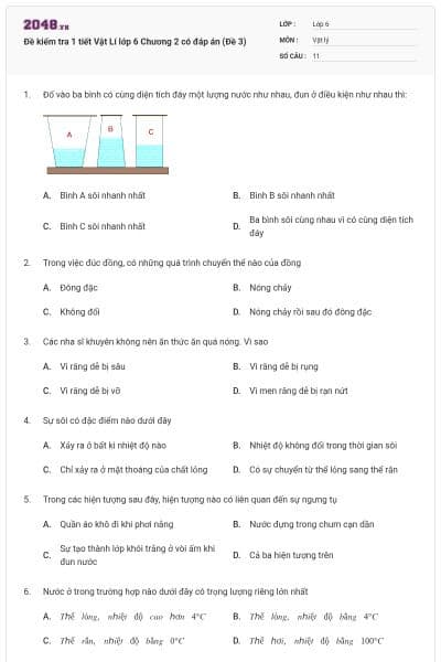 Đề kiểm tra 1 tiết Vật Lí lớp 6 Chương 2 có đáp án (Đề 3)