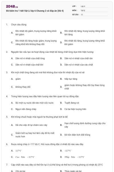 Đề kiểm tra 1 tiết Vật Lí lớp 6 Chương 2 có đáp án (Đề 4)