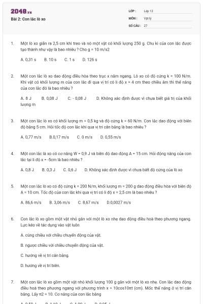 Bài 2: Con lắc lò xo