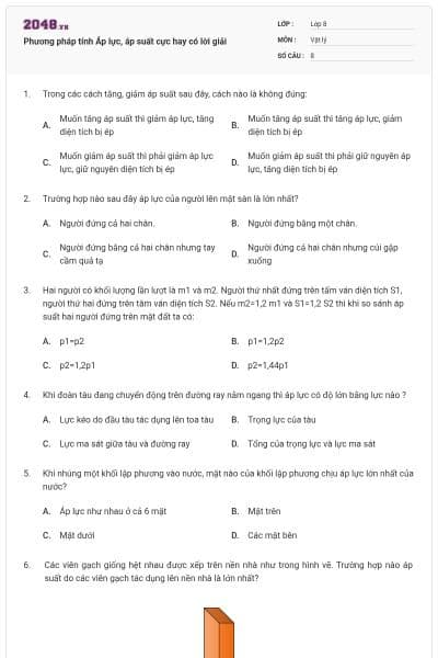 Phương pháp tính Áp lực, áp suất cực hay có lời giải