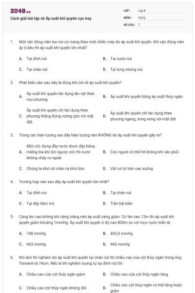 Cách giải bài tập về Áp suất khí quyển cực hay