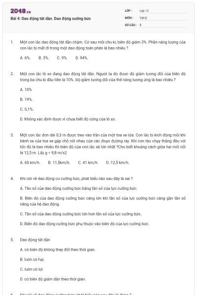 Bài 4: Dao động tắt dần. Dao động cưỡng bức
