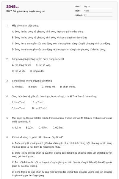 Bài 7: Sóng cơ và sự truyền sóng cơ