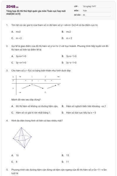 Tổng hợp đề thi thử thpt quốc gia môn Toán cực hay mới nhất(Đề số 8)