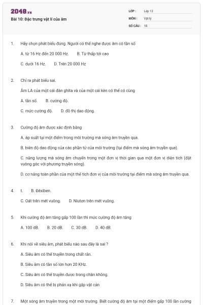 Bài 10: Đặc trưng vật lí của âm