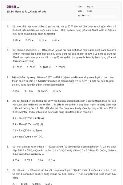 Bài 14: Mạch có R, L, C mắc nối tiếp