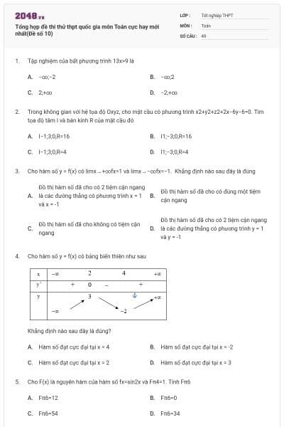 Tổng hợp đề thi thử thpt quốc gia môn Toán cực hay mới nhất(Đề số 10)