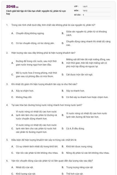 Cách giải bài tập về Cấu tạo chất: nguyên tử, phân tử cực hay