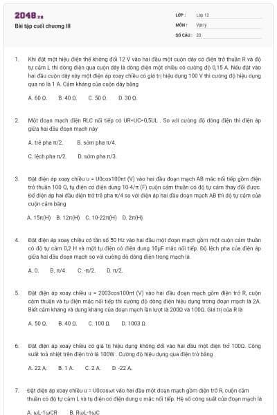 Bài tập cuối chương III