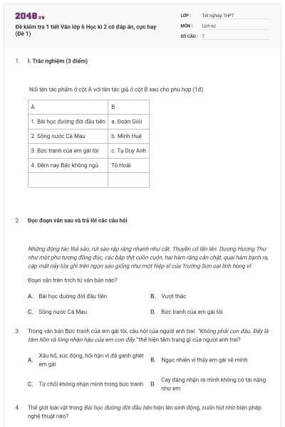 Đề kiểm tra 1 tiết Văn lớp 6 Học kì 2 có đáp án, cực hay (Đề 1)
