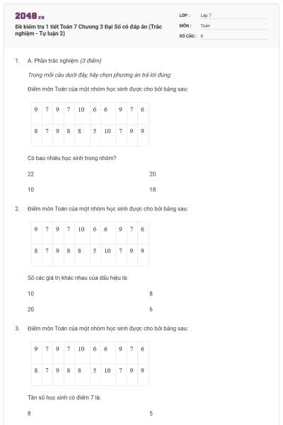 Đề kiểm tra 1 tiết Toán 7 Chương 3 Đại Số có đáp án (Trắc nghiệm - Tự luận 2)