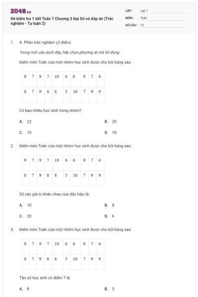 Đề kiểm tra 1 tiết Toán 7 Chương 3 Đại Số có đáp án (Trắc nghiệm - Tự luận 2)