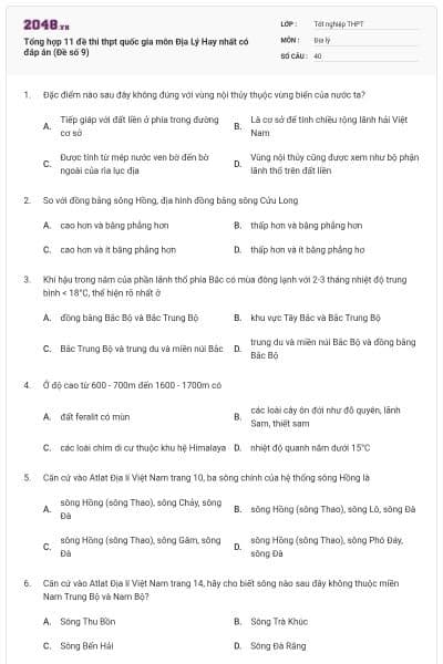 Tổng hợp 11 đề thi thpt quốc gia môn Địa Lý Hay nhất có đáp án (Đề số 9)