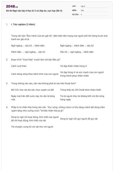 Đề thi Ngữ văn lớp 6 Học kì 2 có đáp án, cực hay (Đề 4)