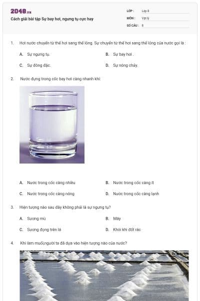 Cách giải bài tập Sự bay hơi, ngưng tụ cực hay