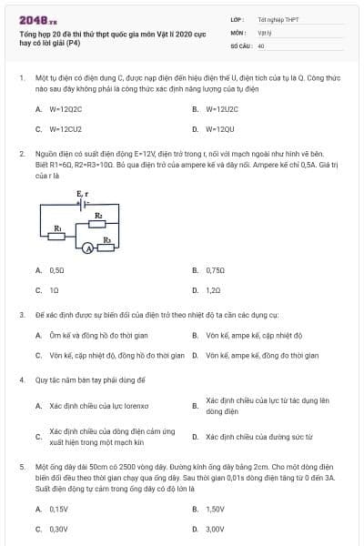 Tổng hợp 20 đề thi thử thpt quốc gia môn Vật lí 2020 cực hay có lời giải (P4)