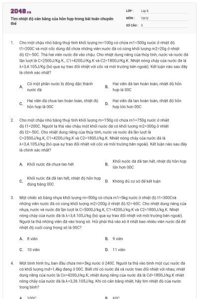 Tìm nhiệt độ cân bằng của hỗn hợp trong bài toán chuyển thể