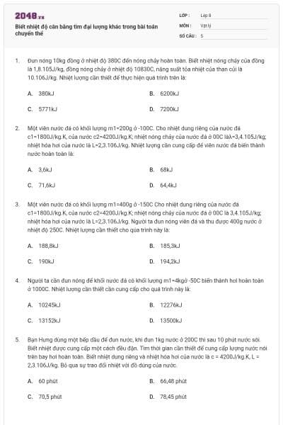Biết nhiệt độ cân bằng tìm đại lượng khác trong bài toán chuyển thể