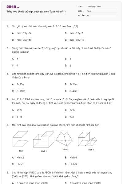 Tổng hợp đề thi thử thpt quốc gia môn Toán (Đề số 1)