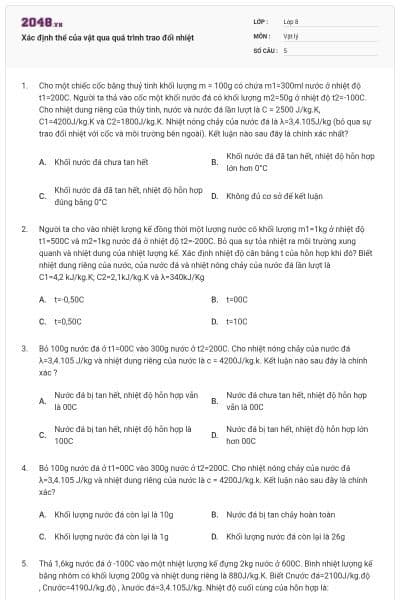Xác định thể của vật qua quá trình trao đổi nhiệt
