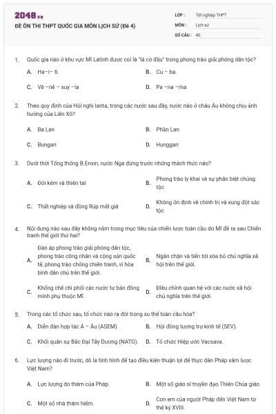 ĐỀ ÔN THI THPT QUỐC GIA MÔN LỊCH SỬ (Đề 4)