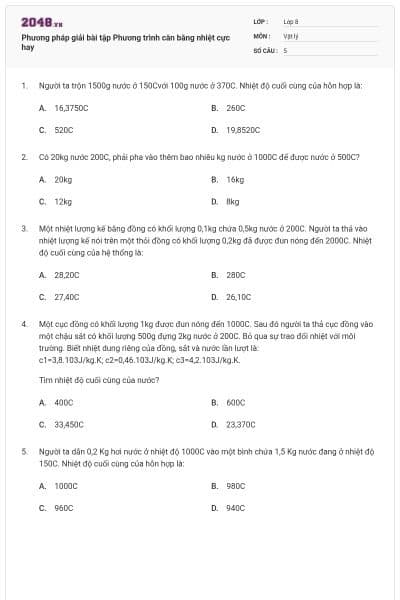 Phương pháp giải bài tập Phương trình cân bằng nhiệt cực hay