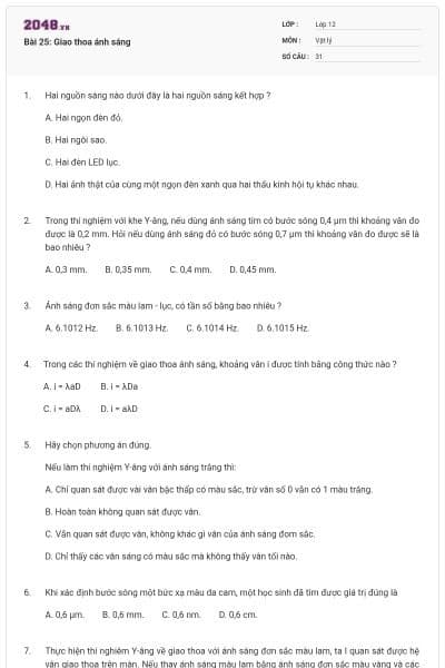 Bài 25: Giao thoa ánh sáng