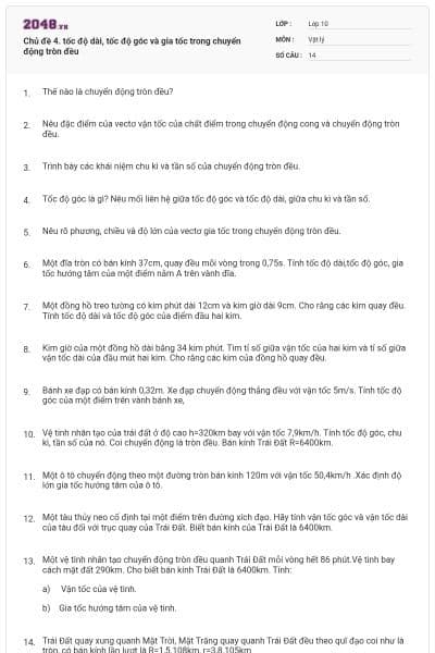 Chủ đề 4. tốc độ dài, tốc độ góc và gia tốc trong chuyển động tròn đều