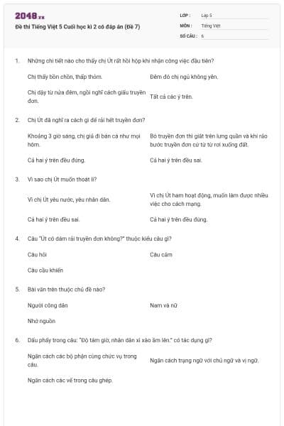 Đề thi Tiếng Việt 5 Cuối học kì 2 có đáp án (Đề 7)