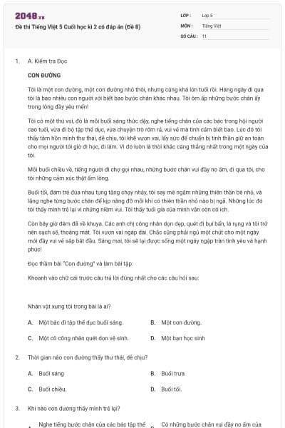 Đề thi Tiếng Việt 5 Cuối học kì 2 có đáp án (Đề 8)