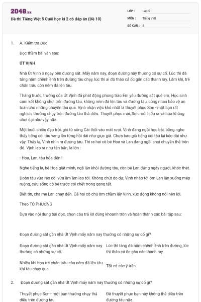 Đề thi Tiếng Việt 5 Cuối học kì 2 có đáp án (Đề 10)