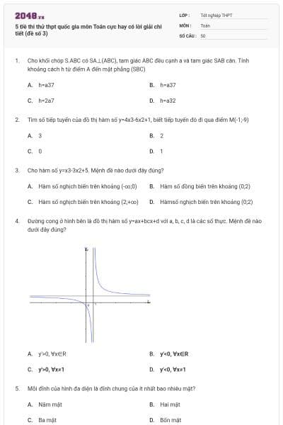 5 Đề thi thử thpt quốc gia môn Toán cực hay có lời giải chi tiết (đề số 3)