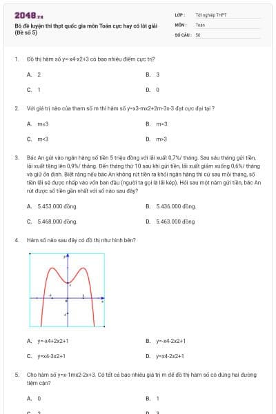 Bô đề luyện thi thpt quốc gia môn Toán cực hay có lời giải (Đề số 5)