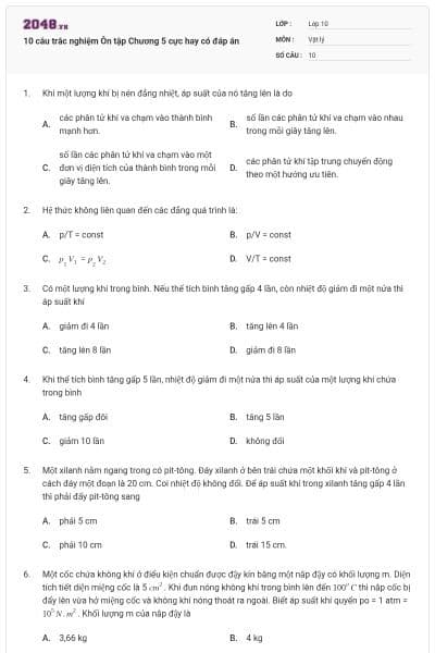 10 câu trắc nghiệm Ôn tập Chương 5 cực hay có đáp án