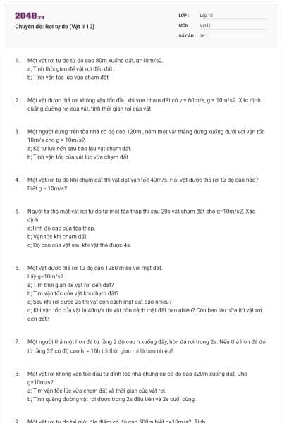 Chuyên đề: Rơi tự do (Vật lí 10)