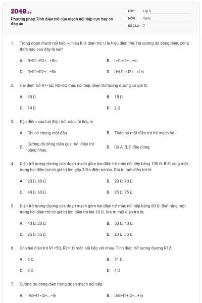 Phương pháp Tính điện trở của mạch nối tiếp cực hay có đáp án